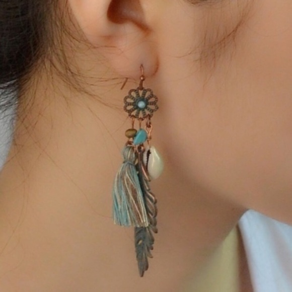 Fun Feather, Shell & Tassel Earrings - Picture 2 of 2
